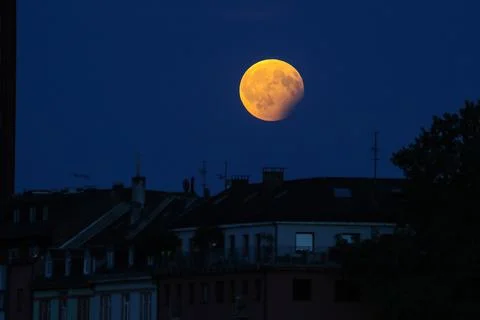Partial lunar eclipse in Germany, Frankfurt Main - 07 Aug 2017 Stock Photos
