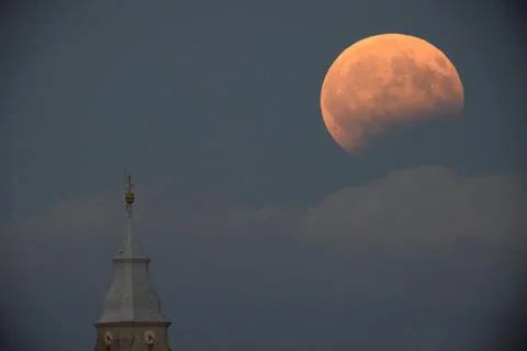 Partial lunar eclipse in Hungary, Tiszafoldvar - 07 Aug 2017 Stock Photos