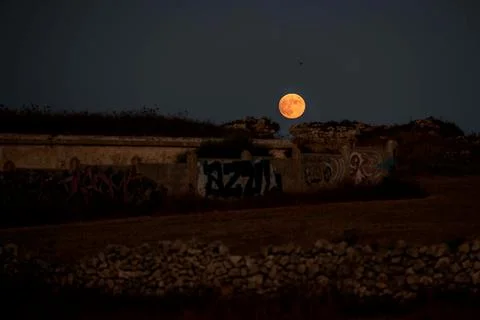 Partial lunar eclipse, Mhon, Spain - 16 Jul 2019 Stock Photos