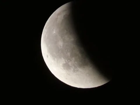 Partial Lunar Eclipse  Moon in Partial Eclipse  Half Shadowed Moon Stock Photos