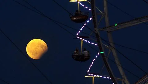 A partial lunar eclipse in Szczecin, Poland - 07 Aug 2017 Stock Photos