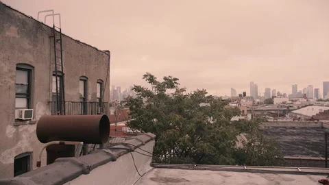 Partial Manhattan Skyline View Rooftop Apartment Building Greenpoint Brooklyn Vídeos de archivo 248785102