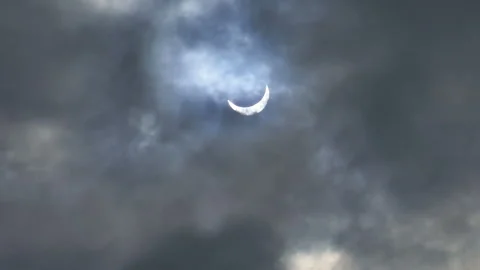 Partial Solar Eclipse 2024 Sun Moon Clouds Stock Footage 271367093