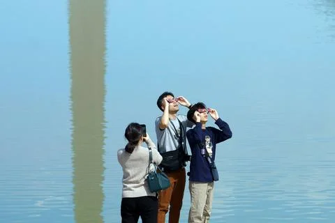Partial solar eclipse (89%) in Washington, DC, Usa - 08 Apr 2024 Stock Photos