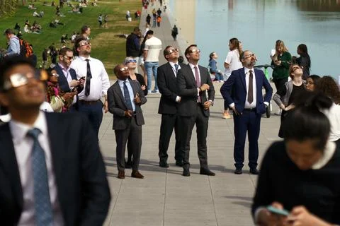 Partial solar eclipse (89%) in Washington, DC, Usa - 08 Apr 2024 Stock Photos