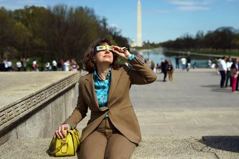 Partial solar eclipse (89%) in Washington, DC, Usa - 08 Apr 2024 Stock Photos