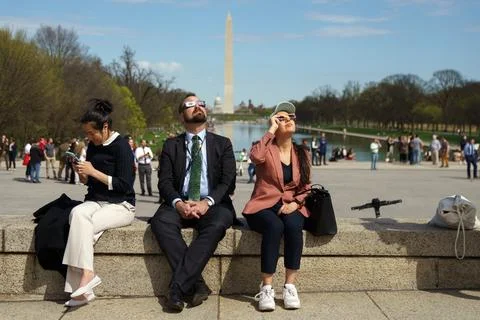 Partial solar eclipse (89%) in Washington, DC, Usa - 08 Apr 2024 Stock Photos