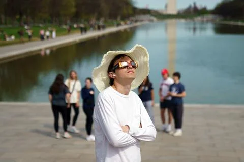 Partial solar eclipse (89%) in Washington, DC, Usa - 08 Apr 2024 Stock Photos