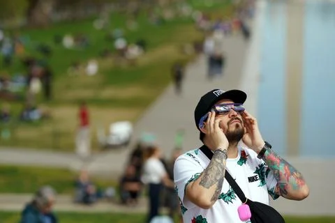 Partial solar eclipse (89%) in Washington, DC, Usa - 08 Apr 2024 Stock Photos