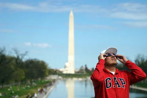Partial solar eclipse (89%) in Washington, DC, Usa - 08 Apr 2024 Stock Photos
