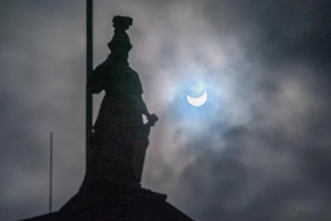 Partial solar eclipse in Azores, Angra Do Heroismo, Portugal - 29 Mar 2025 Stock Photos