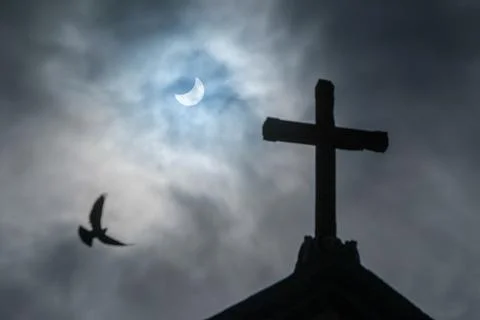 Partial solar eclipse in Azores, Angra Do Heroismo, Portugal - 29 Mar 2025 Stock Photos