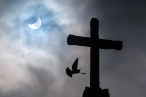 Partial solar eclipse in Azores, Angra Do Heroismo, Portugal - 29 Mar 2025 Stock Photos