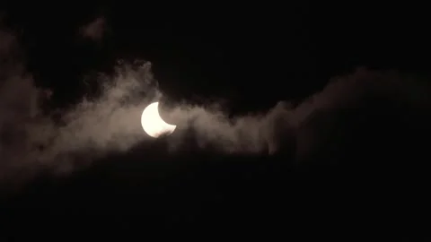Partial Solar Eclipse Behind Dark Dramatic Clouds Stock Footage 320265566