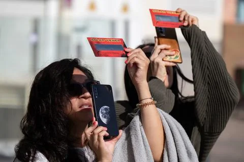 Partial solar eclipse in Canary Islands, Puerto Del Rosario, Spain - 29 Mar 2025 Stock Photos