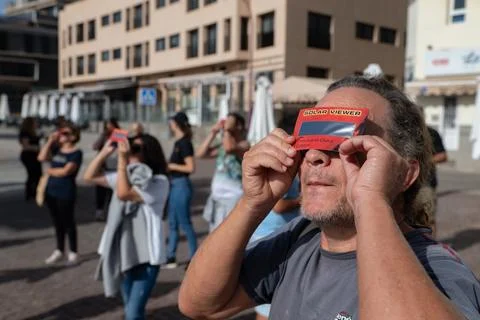 Partial solar eclipse in Canary Islands, Puerto Del Rosario, Spain - 29 Mar 2025 Stock Photos