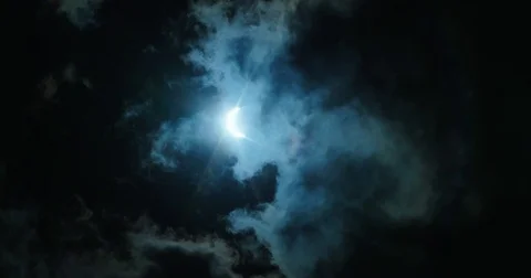 Partial Solar Eclipse with Clouds and Blue Flare Stock Footage 80834062