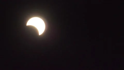 Partial solar eclipse with clouds time lapse Stock Footage 130881072