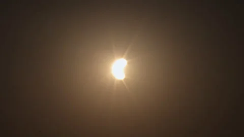 Partial Solar Eclipse Crescent Lens Flare Telephoto Close Up Madrid Spain Stock Footage 347672363