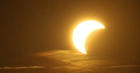 Partial Solar eclipse during a sunset on 12th of August 2026 Stock Footage 342078431