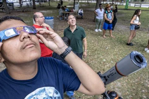 Partial solar eclipse in Florida, Miami, USA - 08 Apr 2024 Stock Photos
