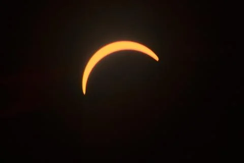 Partial Solar Eclipse Glow in Dark Sky, Spiceland Perspective Stock Photos