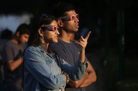 Partial solar eclipse in India, Bangalore - 25 Oct 2022 Stock Photos