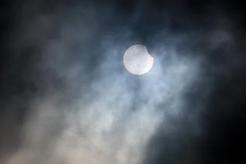 Partial solar eclipse in Limanowa, Poland - 29 Mar 2025 Stock Photos