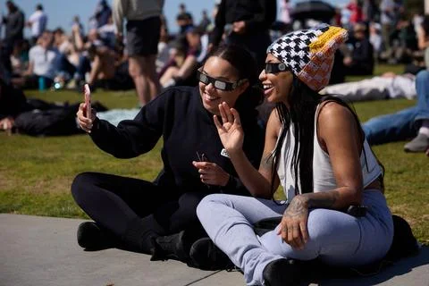 Partial Solar Eclipse in Los Angeles, USA - 08 Apr 2024 Stock Photos
