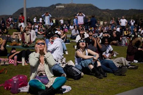 Partial Solar Eclipse in Los Angeles, USA - 08 Apr 2024 Stock Photos