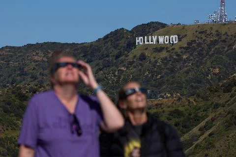 Partial Solar Eclipse in Los Angeles, USA - 08 Apr 2024 Stock Photos