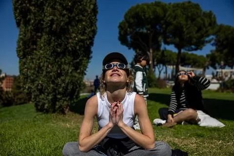 Partial solar eclipse in Madrid, Spain - 29 Mar 2025 Stock Photos