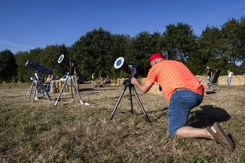 Partial solar eclipse in The Netherlands, Lattrop - 12 Aug 2026 Fotos de archivo