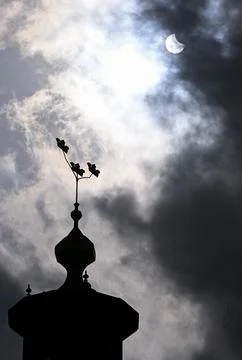 Partial solar eclipse over Stockholm, Sweden - 29 Mar 2025 Stock Photos
