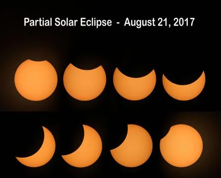 Partial solar eclipse phases isolated on black background. Stock Illustration
