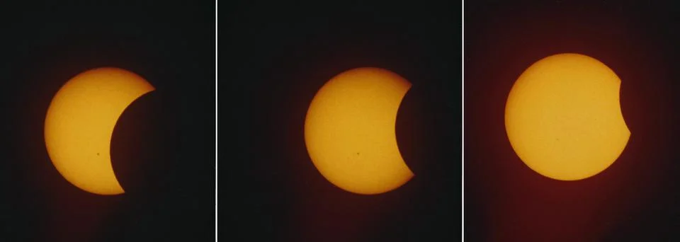 Partial solar eclipse phases of May 30, 1984 as seen in North Italy Stock Photos