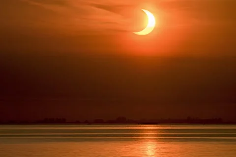 Partial Solar Eclipse Rise Stock Footage 155585976