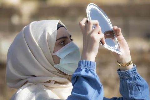 Partial solar eclipse seen from Amman, Jordan - 21 Jun 2020 Stock Photos