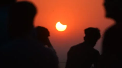 Partial Solar Eclipse Seen In India Stock Footage 220093418