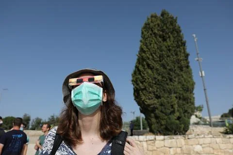 Partial solar eclipse seen from Israel, Jerusalem - 21 Jun 2020 Stock Photos