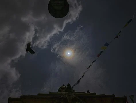 Partial solar eclipse seen from Kathmandu, Nepal - 22 Jun 2020 Fotos Stock