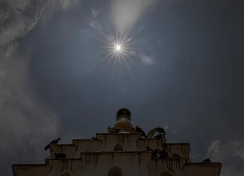 Partial solar eclipse seen from Kathmandu, Nepal - 22 Jun 2020 Stock Photos