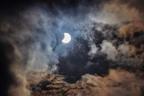 Partial solar eclipse seen from Poland in October 2022. Fotos Stock