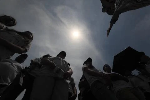 Partial solar eclipse seen from Tegucigalpa, Honduras - 08 Apr 2024 Stock Photos