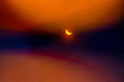 Partial solar eclipse. Silver of sunshine before totality. Fotos Stock