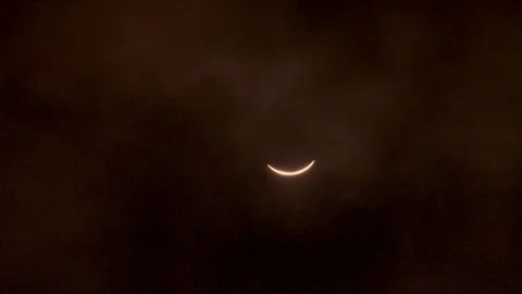 Partial Solar Eclipse Sliver Smile Austin Texas Clouds Stock Footage 271400261
