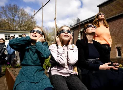 Partial solar eclipse from Sonnenborgh observatory in Utrecht, Netherlands - 29  Stock Photos
