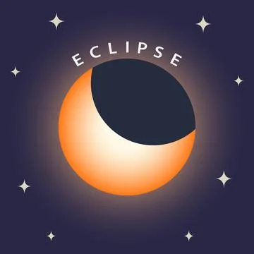 Partial solar eclipse with stars on blue background Stock Illustration