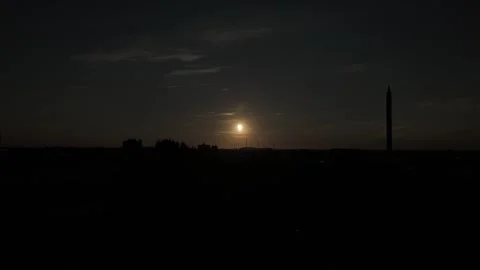 Partial Solar Eclipse Sun Silhouette Aerial Revealing over Horizon Stockbeeldmateriaal 343157581