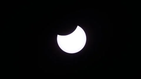 Partial solar eclipse from the Teide Observatory in Madrid, Tenerife, ES - 29 Ma Stock Footage 305342936